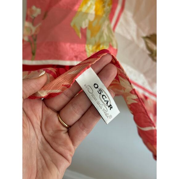 OSCAR DE LA RENTA Vintage 100% Silk Pink Floral Scarf - Picture 6 of 6